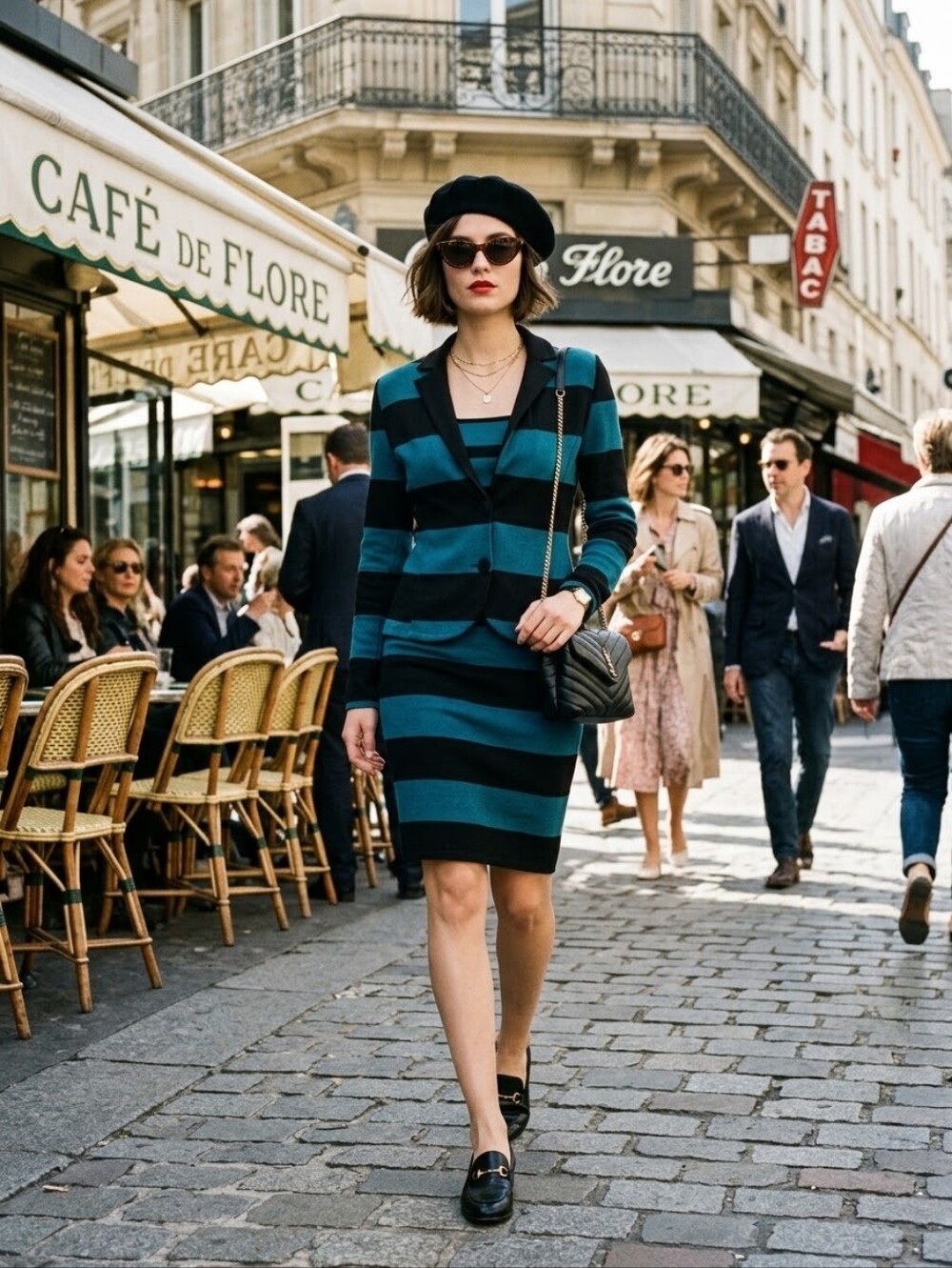 Rinascimento Black & Teal Striped Knit Blazer Top & Pencil Skirt 3 Piece Suit S